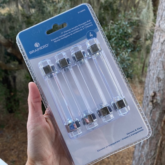 NWT Brainerd 3” Acrylic & Chrome Hexagon Cabinet or Drawer Handles 4 Pieces - Picture 1 of 5